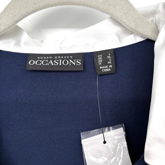 NWT Susan Graver Occasions Rhinestone Collar Top Sz L V-Neck 3/4 Sleeve Navy - Picture 4 of 14